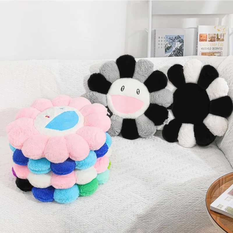 Cozy Sunflower Plush Cushion Cute Flower Face Stuffed Cushion Colorful Rainbow Floor Pillow Sofa Decorative Bedroom AccessoriesXJ250102