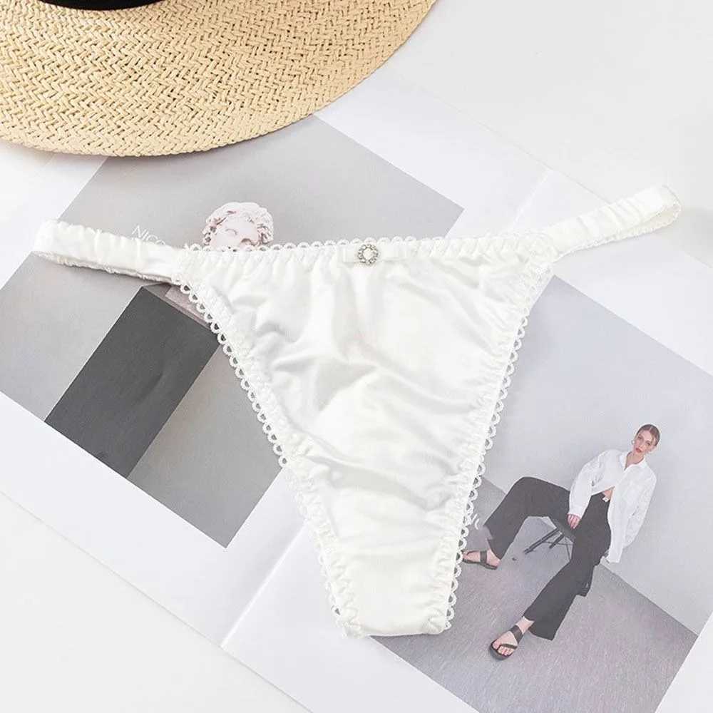 Soft and comfortable suitable for girls low waist underwear solid color thin straps womens thongs satin underwear bow underwear W250103