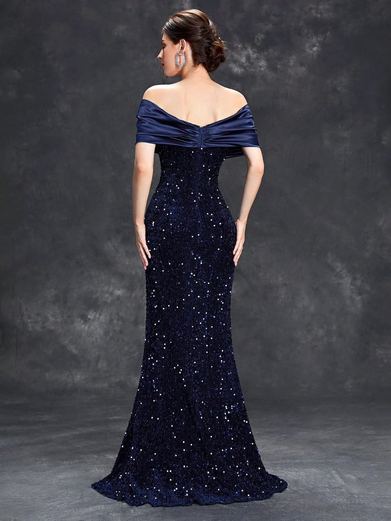 Mgiacy Line Collar Folded Tint Sparkling Velvet Tail Dress Evening Dress Ball Dress Party Dress Bridesmaid Dress 250102