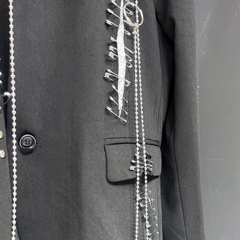 PFHQ Solid Color Long Sleeve Metal Chain Causal Blazers For Men Single Breasted Men's Rivet Coat 2023 Summer New Tide 21F4067
