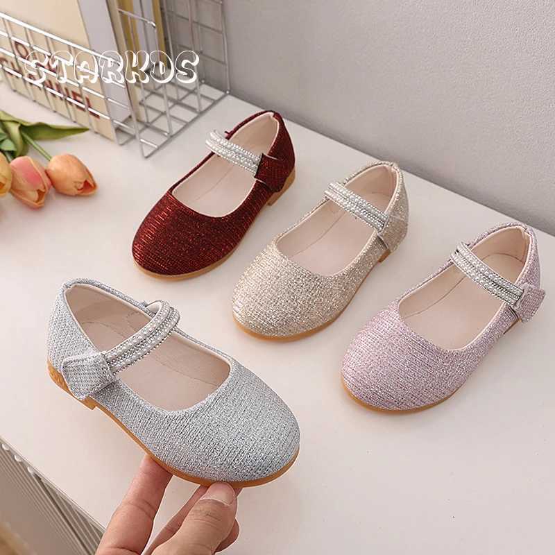Shining gold silver purple embroidered ballet dancer shoes baby shoes round toes pearl strap Mary Jane childrens luxury sparkling party Zapatos M25010