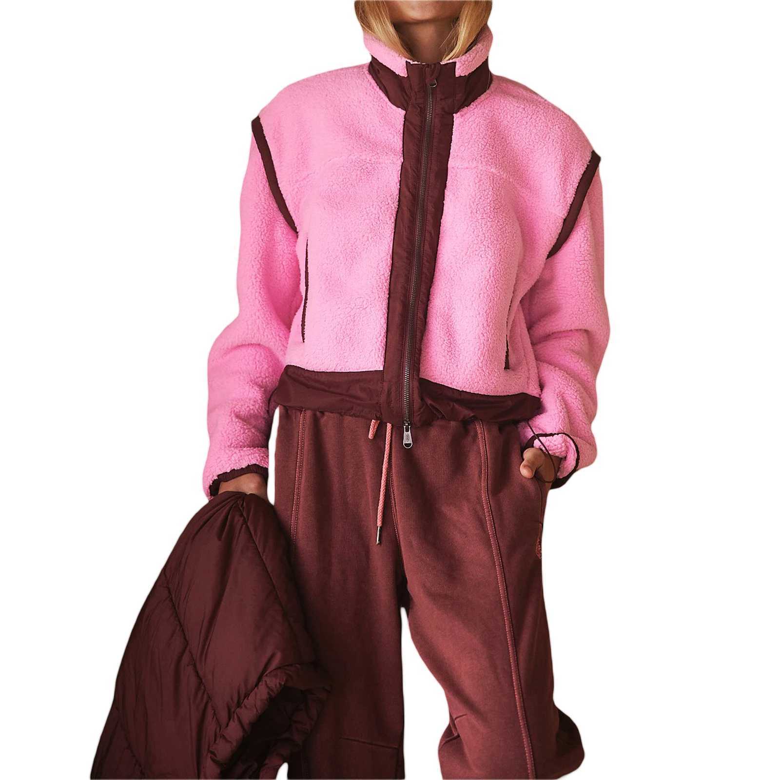 Womens wool jacket slow ultra-fine fit short sleeved jacket soft and warm zipper jacket applique work clothes comfortable stand up collar jacket M2501