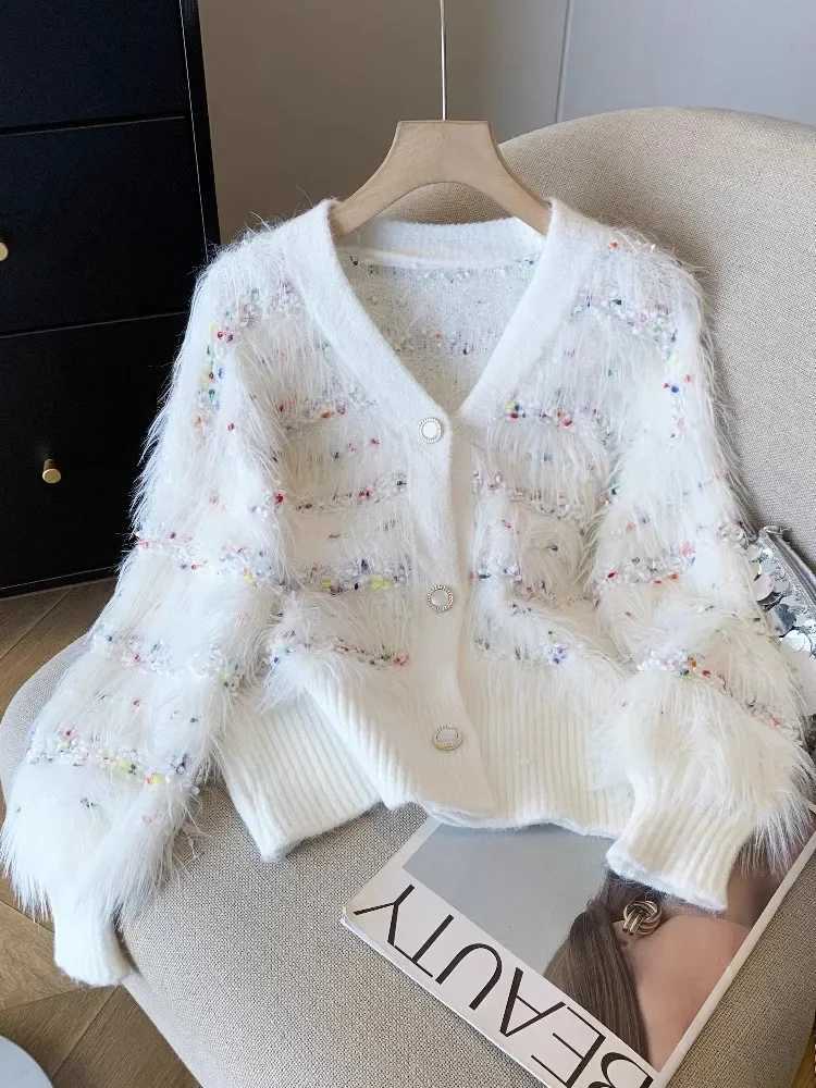French design Tassels Mohair cardigan warm and thick winter sweater jacket sweet and elegant womens party girls Christmas clothing South Korea M250102