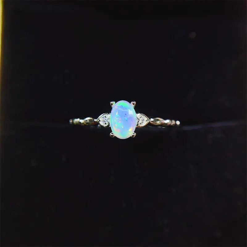 Natural Opal 4x6mm Womens Ring 925 Silver Wedding Ring Womens Jewelry Simple Ring 250102