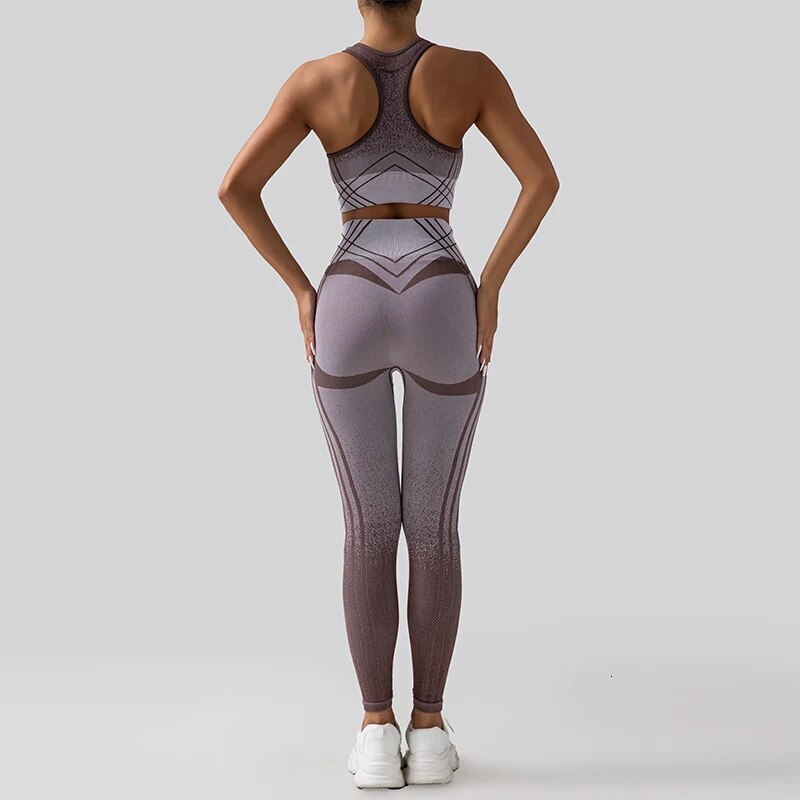 New Women's Seamless Yoga Suit 2-Piece Bra+Long Pants Waist Fiess High Elastic Sports Tank Top