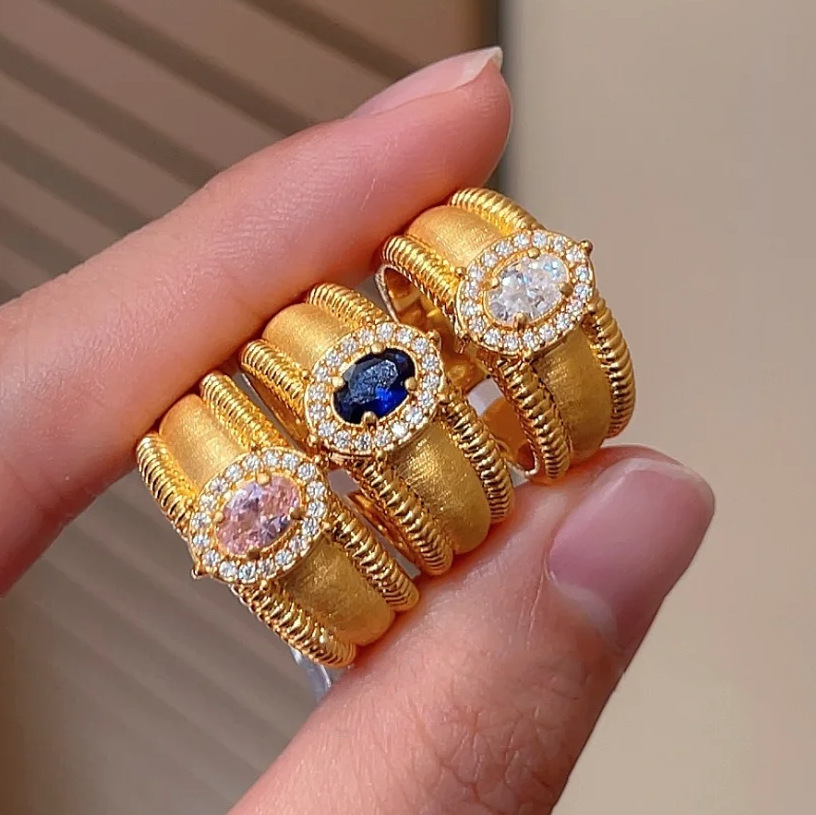 Vintage Jewelry Weddi Ris Designer Elegant 18k Gold Fill Oval Cut Dove Egg Sapphire CZ Diamond Court Party Women Fashion Accessories Eternity Open Eag