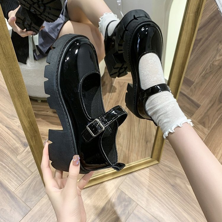 Ddmywed Little Spring New British Academy Style Bright Leather High Heels Single Round Toe Thick Sole Mary Jane Shoes For Women Chinese Brand Shoes F0