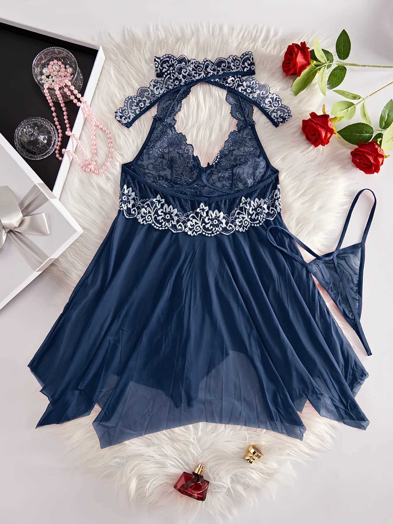 Contrast Lace Ruffle Decoration Underwear Set Deep V-shaped Smooth Dress thong Womens Sexy Underwear Underwear W250103