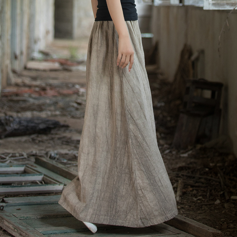 B9906 Plush and thickened warm 24 winter cotton and linen women's clothing new long versatile literary women's skirt