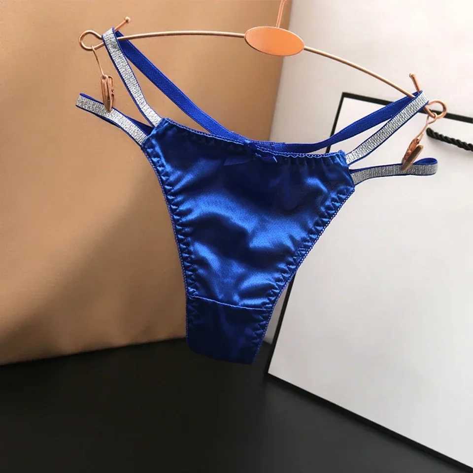 Sexy Womens Silk Satin T-Back G-Strings Solid Color Low Waist Knitted Underwear Womens Short Style W250103