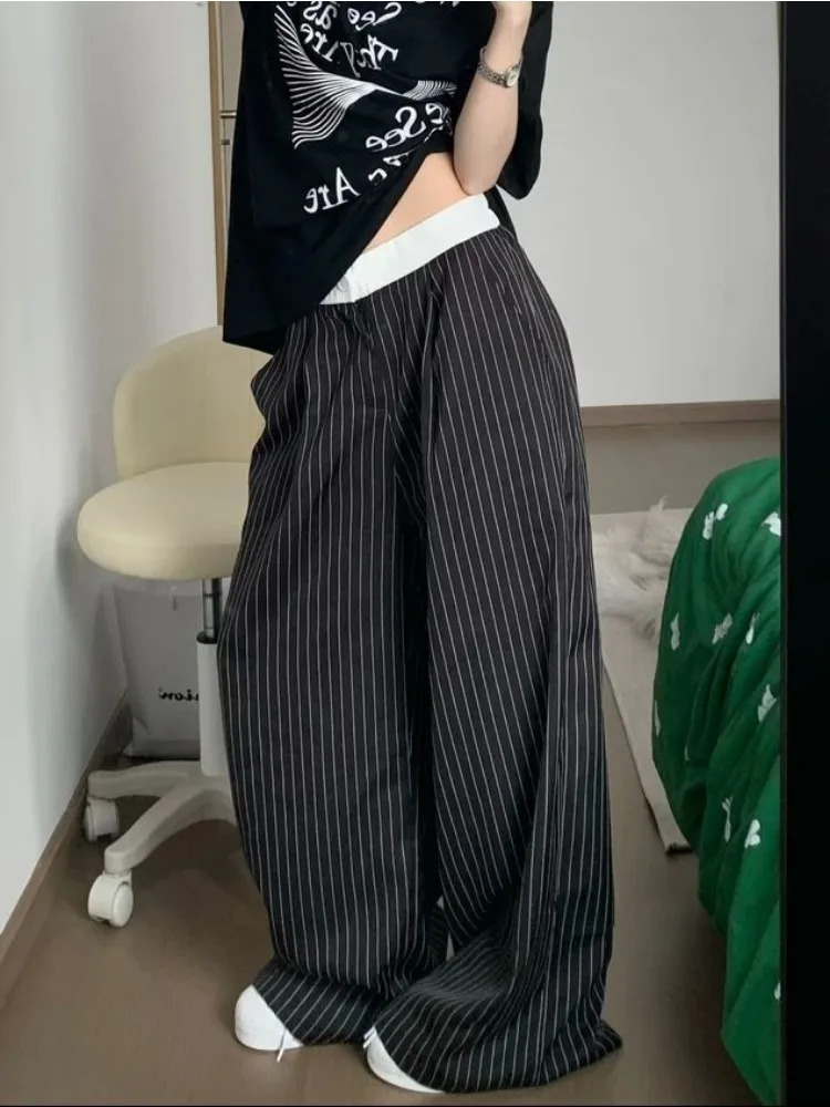 HOUZHOU Black Stripe Set Womens Bag Y2K Retro Korean Trouser Oversized Harajuku Fashion Office Womens Muffin 250102