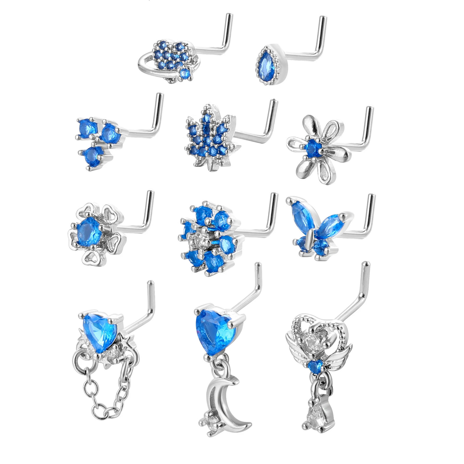 11pcs/set Hanging Nose Ring With Heart Shaped Clamp And Cartilage Earring Piercing Jewelry For Women 250103