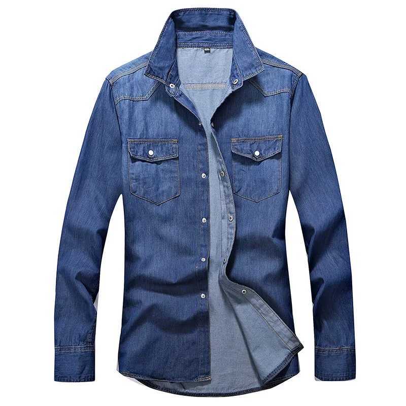 Spring mens denim shirt high-quality solid color washed denim jacket business casual long sleeved mens shirt 4XL mens clothing W250103