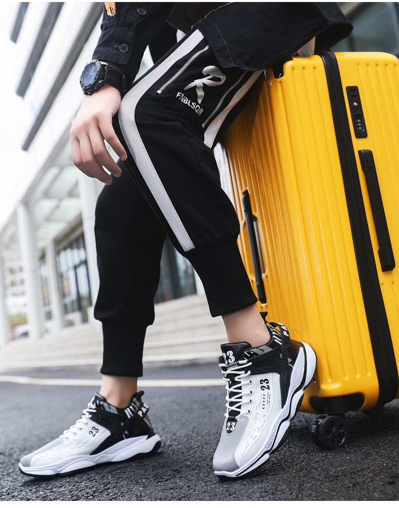 Fashion basketball shoes 2025 spring and autumn new breathable thick sole men's sports fashion shoes high top all match running shoes free shippi