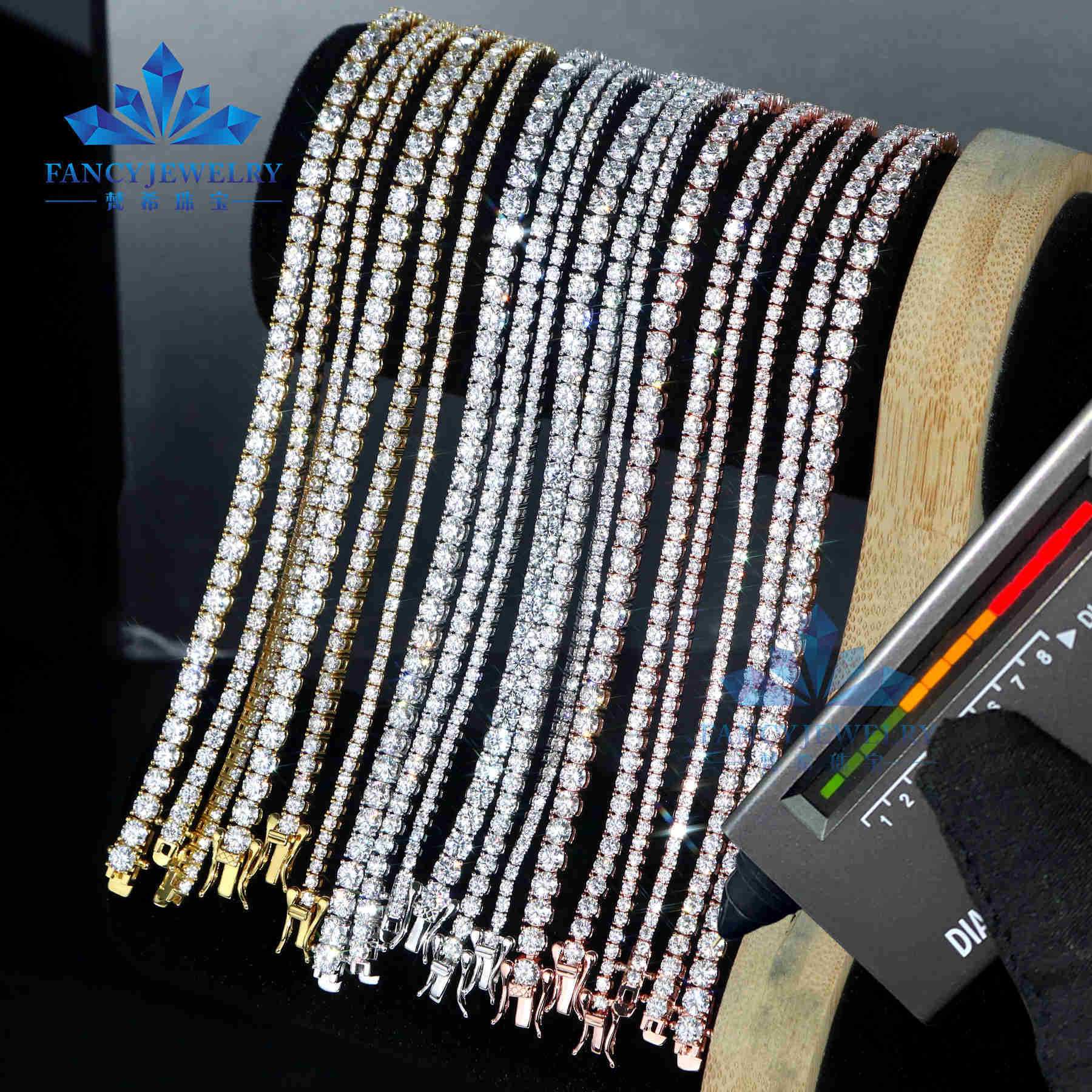 VVS Moissanite Tennis Chain 2mm 3mm 4mm 5mm 6.5mm 925 Sterling Silver White Gold Rose Gold Plated Style Necklace Women Men