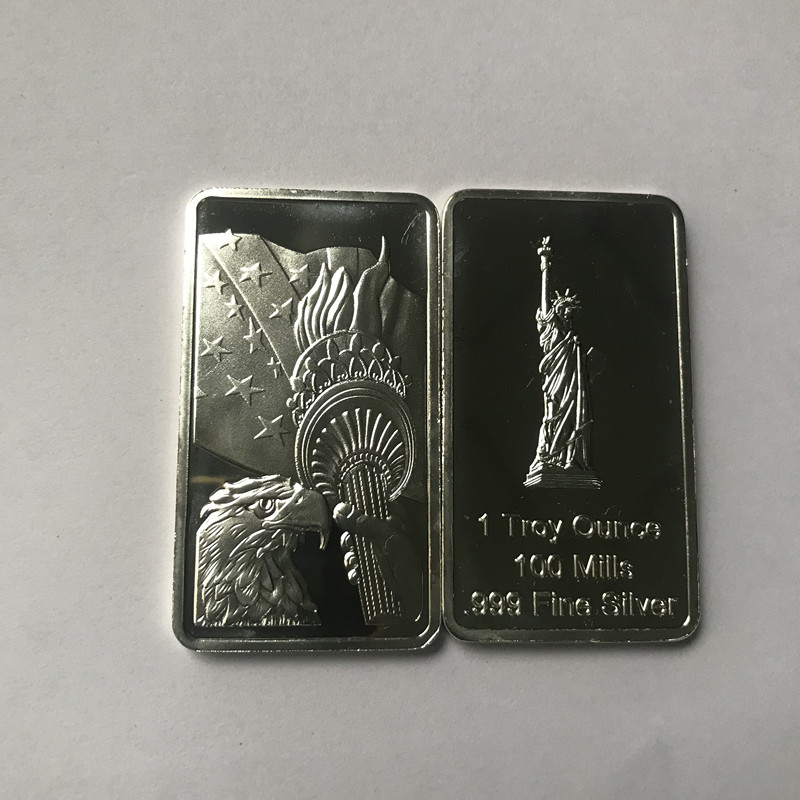 5 pcs Magnetic American statue 1 OZ silver plated ingot eagle head badge 50 mm x 28 mm collectible decoration bars