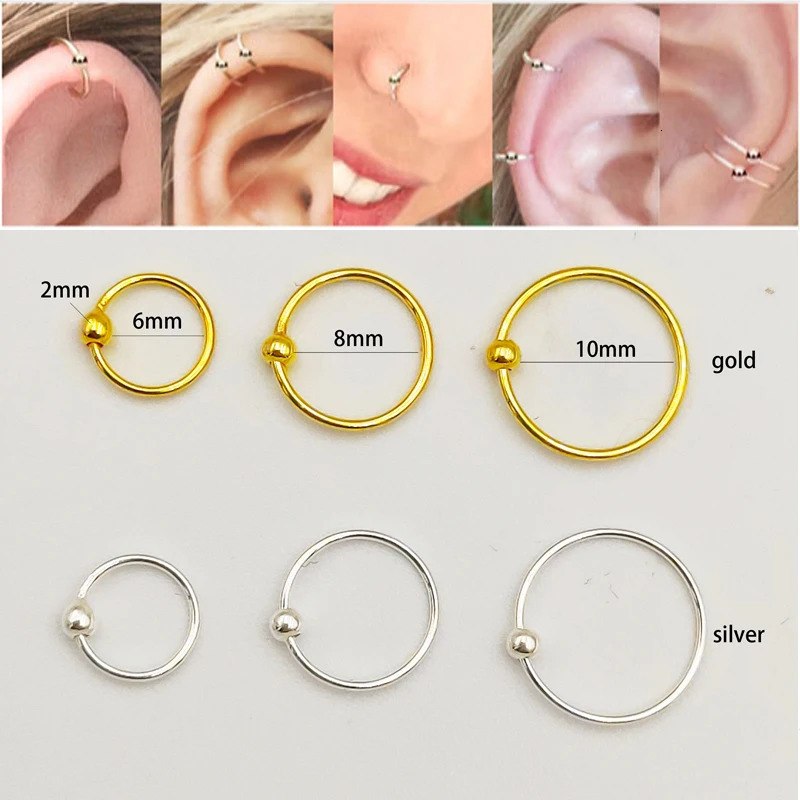 925 Sterling silver Nose ring trendy helix cartilage tragus nose piercing jewelry 6mm 8mm 10mm 20pcs/pack 250103