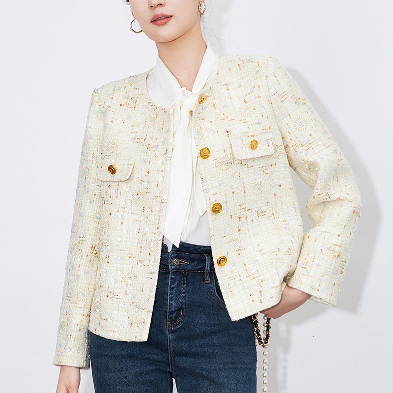 2024 New Autumn Winter French Style Jackets For Women Elegant Office Lady Short Coats Long Sleeve Woolen Tweed Jacket Coat Slim