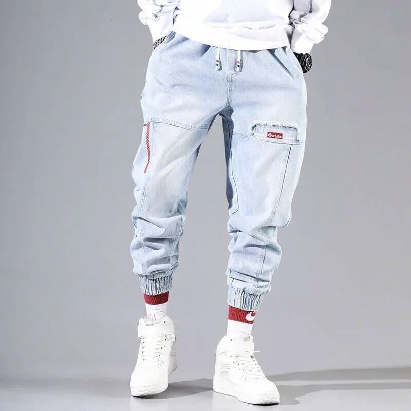 Men Streetwear Hip Hop Cargo Pants Mens Jeans Elastic Harem Joggers Pants Autumn Spring Trousers Men Clothing S-4XL 241230