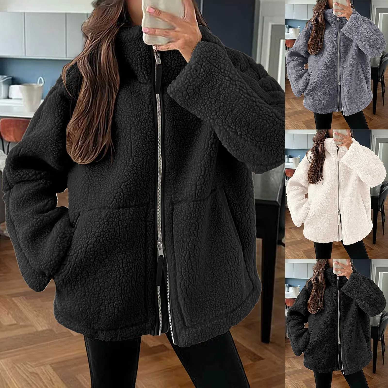 Womens camouflage wool jacket casual long sleeved oversized Sherpa warm jacket double zipper winter teddy jacket pocket jacket M250103