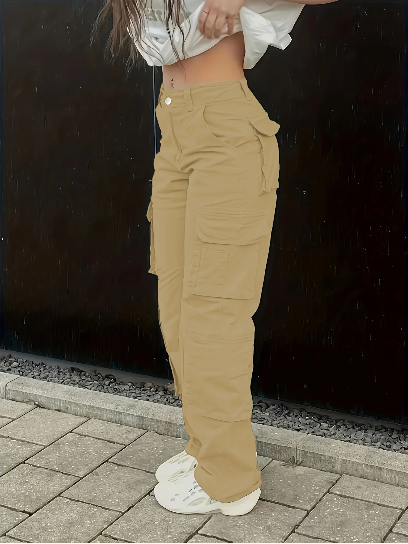 Y2K womens street hip-hop style high waisted fashionable trend workwear denim casual pants 250102