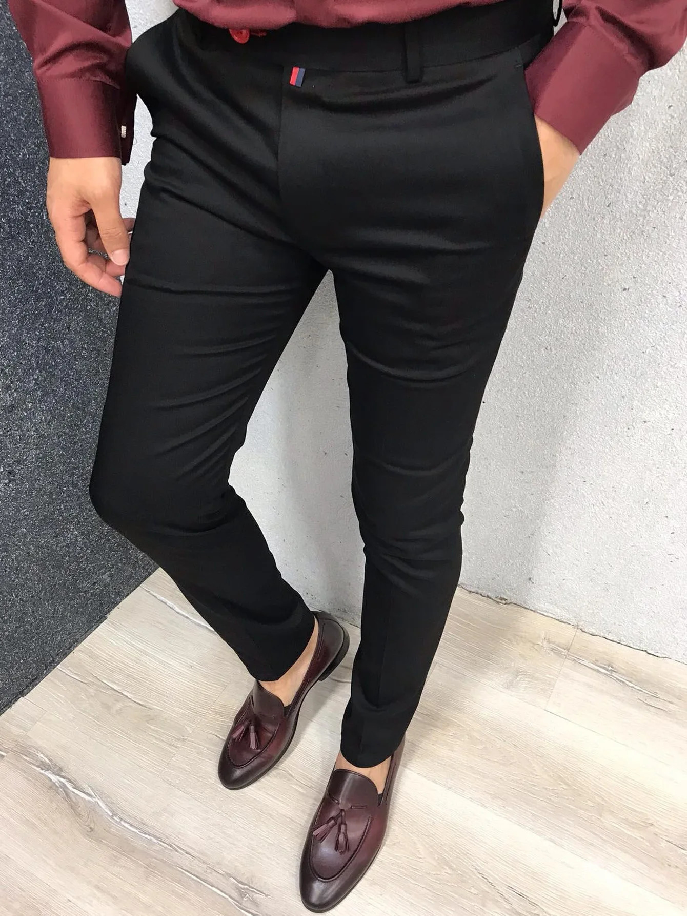 Mens Fashion Casual Pants Daily Business Formal Pants High waist Slim Europe and the United States Style Solid Color Four Seaso 250103