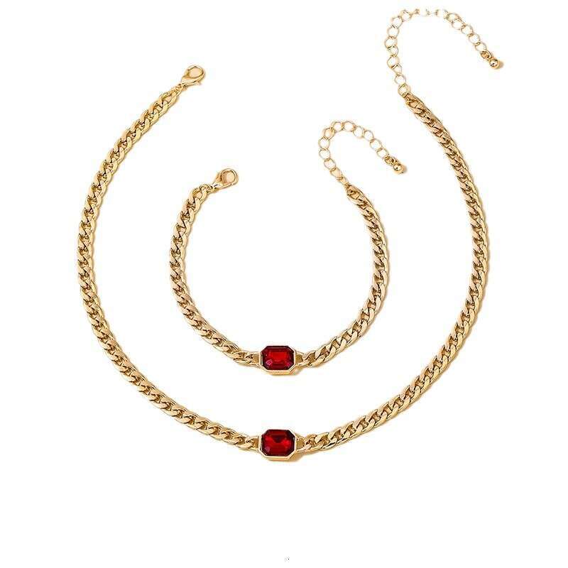 Heavy metal temperament jewelry with high-end feel, hot selg engagement red women's necklace bracelet set