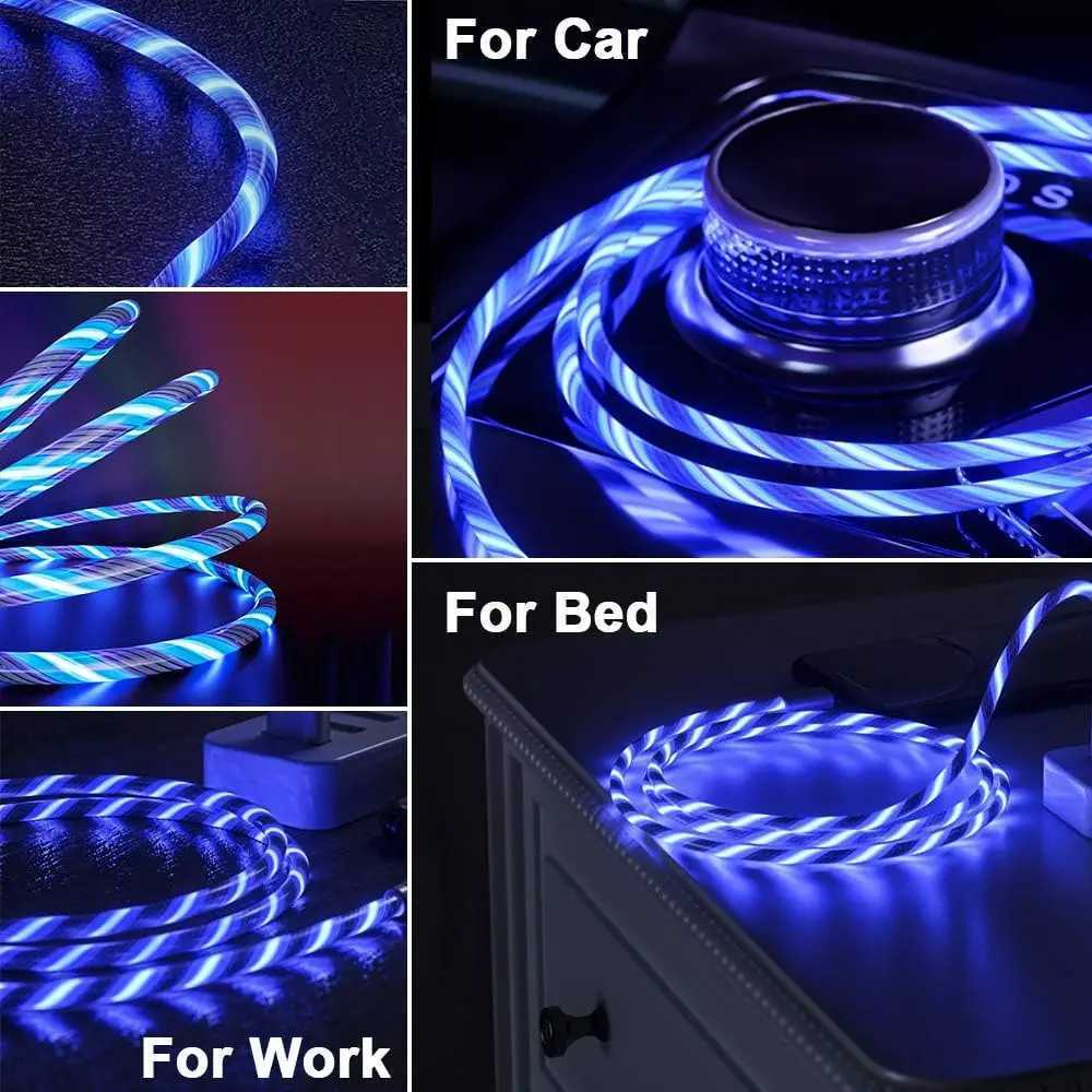 Streamer Charger Cable LED Light Up Lightning TypeC Cable USB Fast Charger Cord for 14 13 12 11 Pro Max X XS iPad 9 miniXJ250103