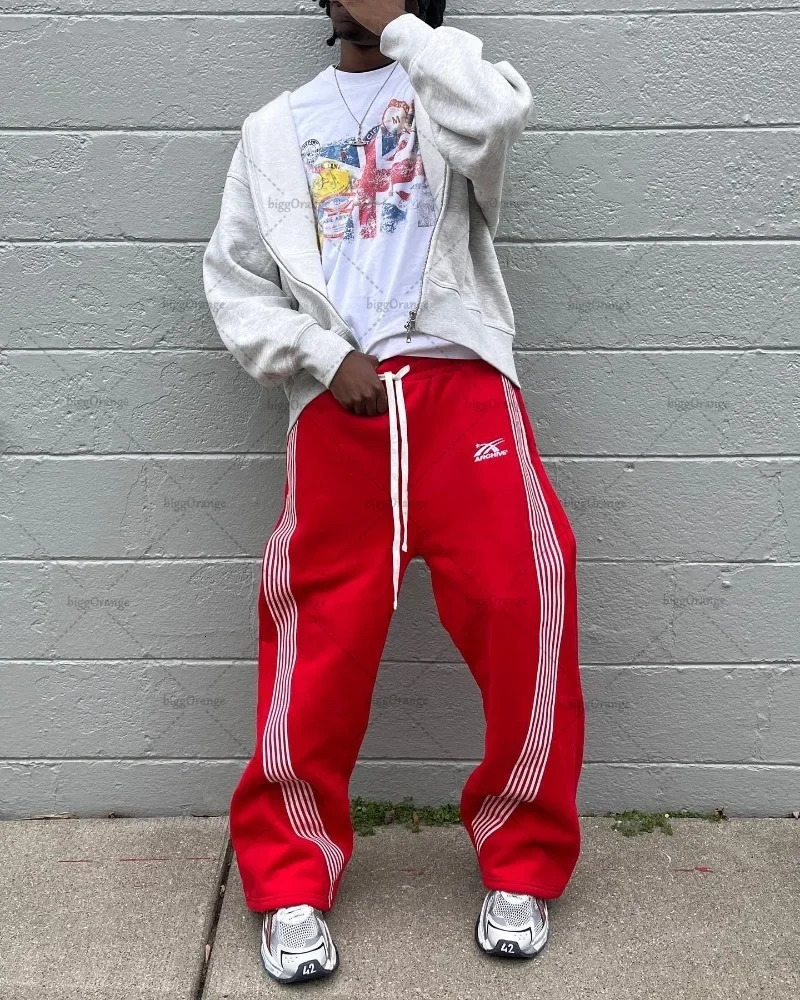 American street Harajuku retro Y2K striped knitted pants womens summer casual jogging pants fashion mens pants 250102