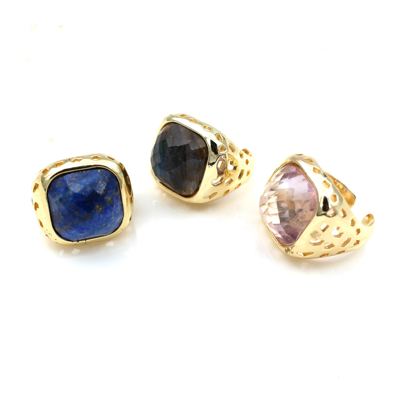 3 pieces of true square teardrop womens rings amethyst lapis lazuli Labrador stone adjustable open finger rings wedding party gifts 250102