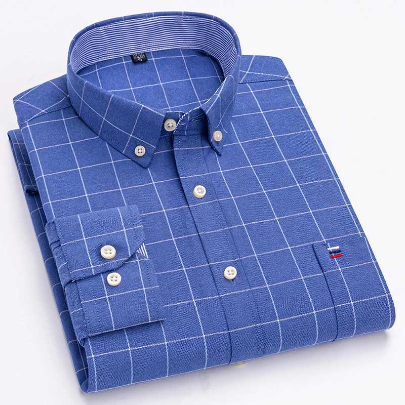 Mens social shirt long sleeved pure cotton Oxford soft button plain weave mens shirt oversized 6XL 7XL W250102