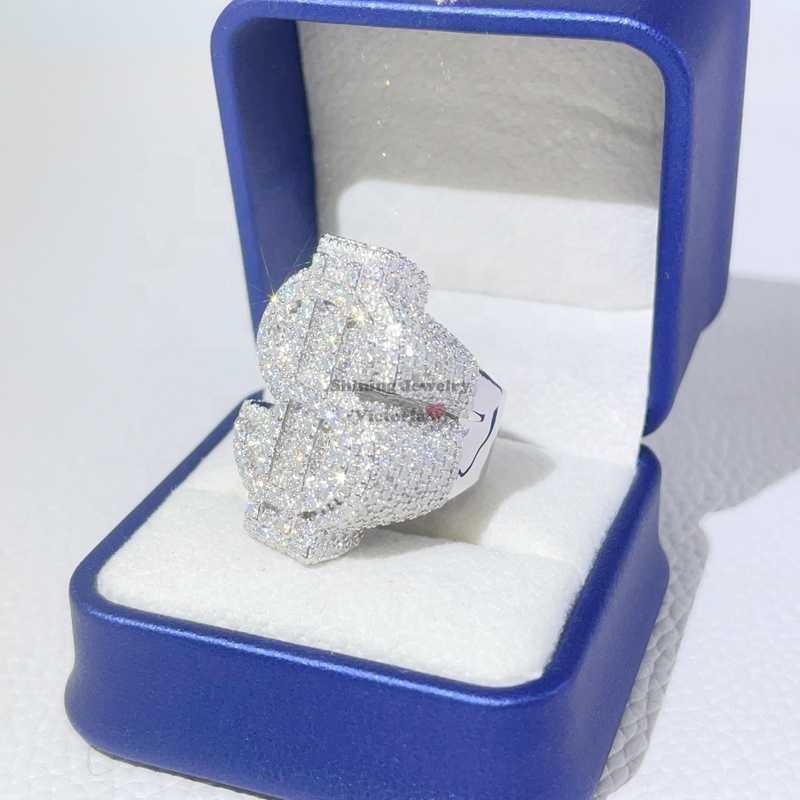 pass diamond tester hip hop iced out dollar sign vvs moissanite diamond men rings silver 925