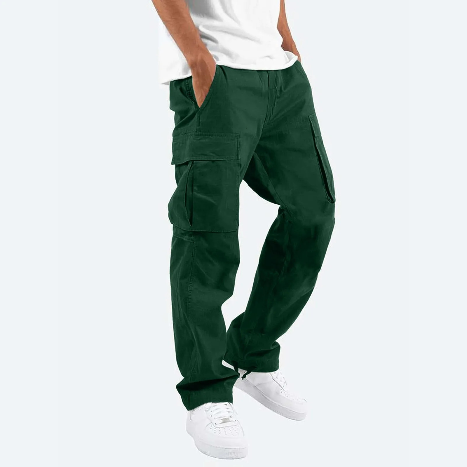 Fall Men Trousers Casual Slim Fit Leggings Bottom Solid Color Pocket Baggy Cargo Pants Hundred Matching Style For Man 250102