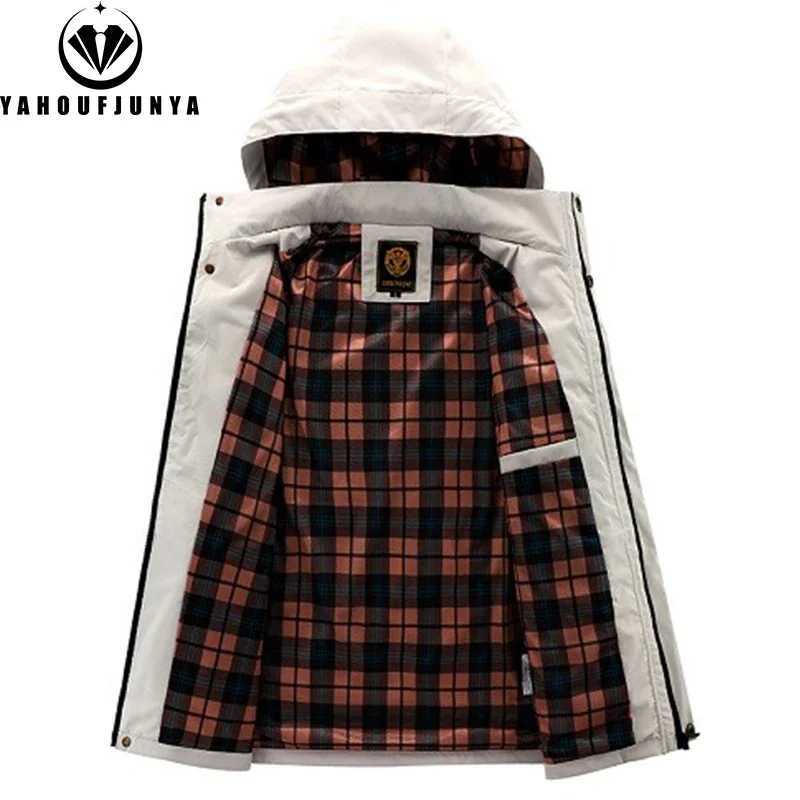 Spring and autumn 2025 mens outdoor windproof detachable hooded jacket mens solid casual loose jacket mens clothing top W250103