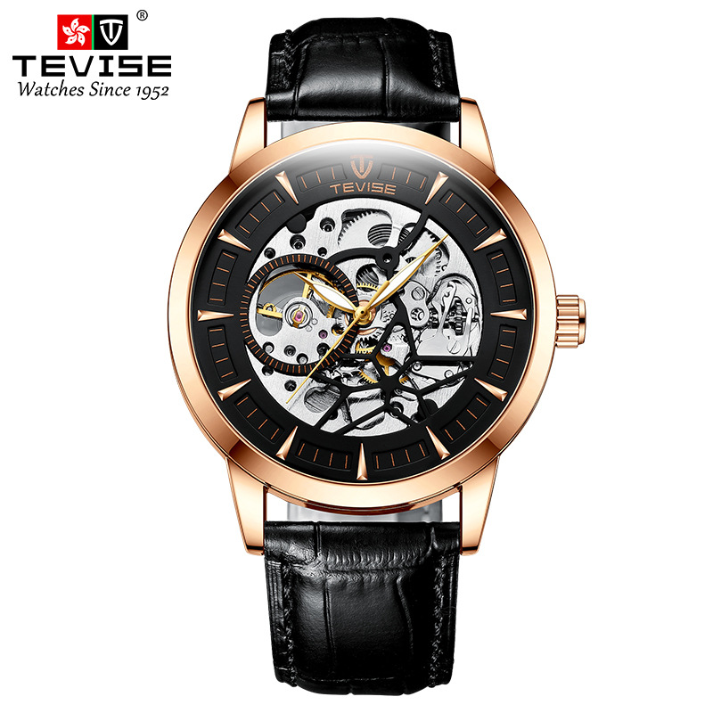 TEVISE Mens Mechanical Watch Waterproof Luminous Hollow Fashionable and High Wristwatch, Famous Simple Mens Watch T029