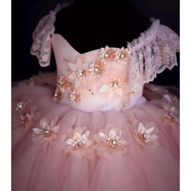 Pink Ballroom Pageant Dresses Off Shoulder Appliqued Beaded Ral Wer Girl Backless Ruffle Tiered Skirt Birthday Gowns