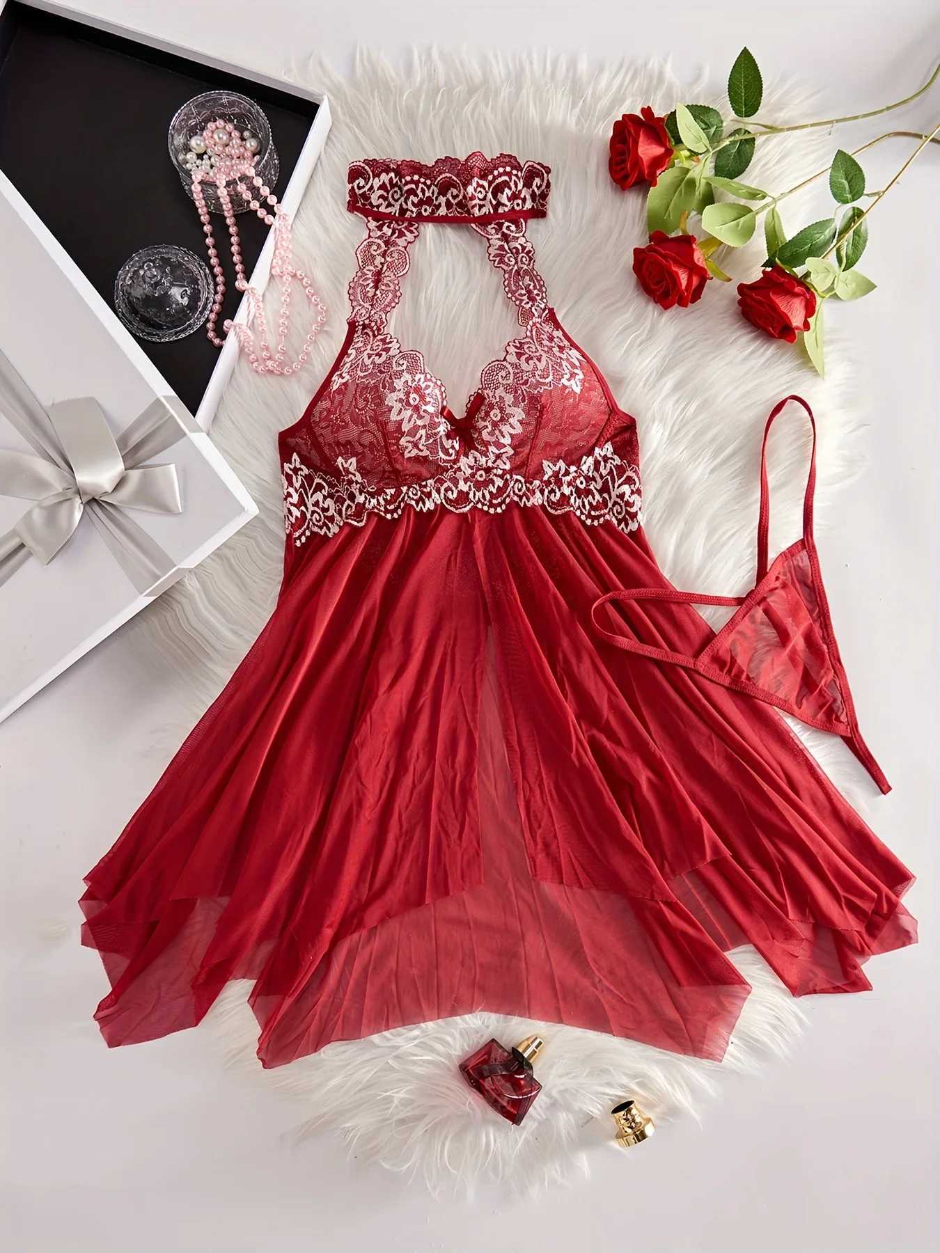 Contrast Lace Ruffle Decoration Underwear Set Deep V-shaped Smooth Dress thong Womens Sexy Underwear Underwear W250103
