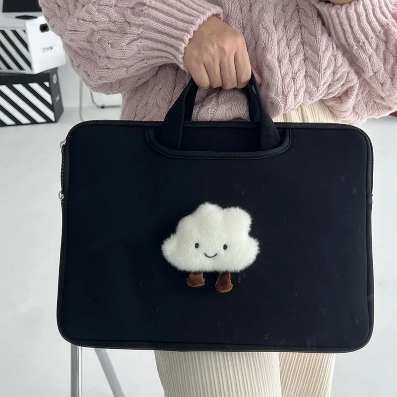 Ins Black Laptop Bag 11 11.6 13.3 14 15 15.6 16 Inch Cover For MacBook Air Pro Notebook Case Women Portable Handbag Briefcase 250102