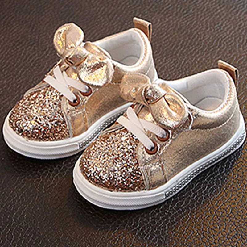 Spring and Autumn Childrens Shoes Fashion Bow Girls Sparkle Sports Shoes Baby Childrens Boys Casual Sports Shoes 3 Colors CSH920 M250103