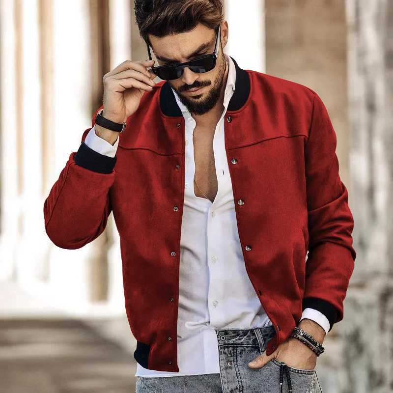 Mens suede jacket with stand up collar button up cardigan American jacket casual fashion spring and autumn W250103