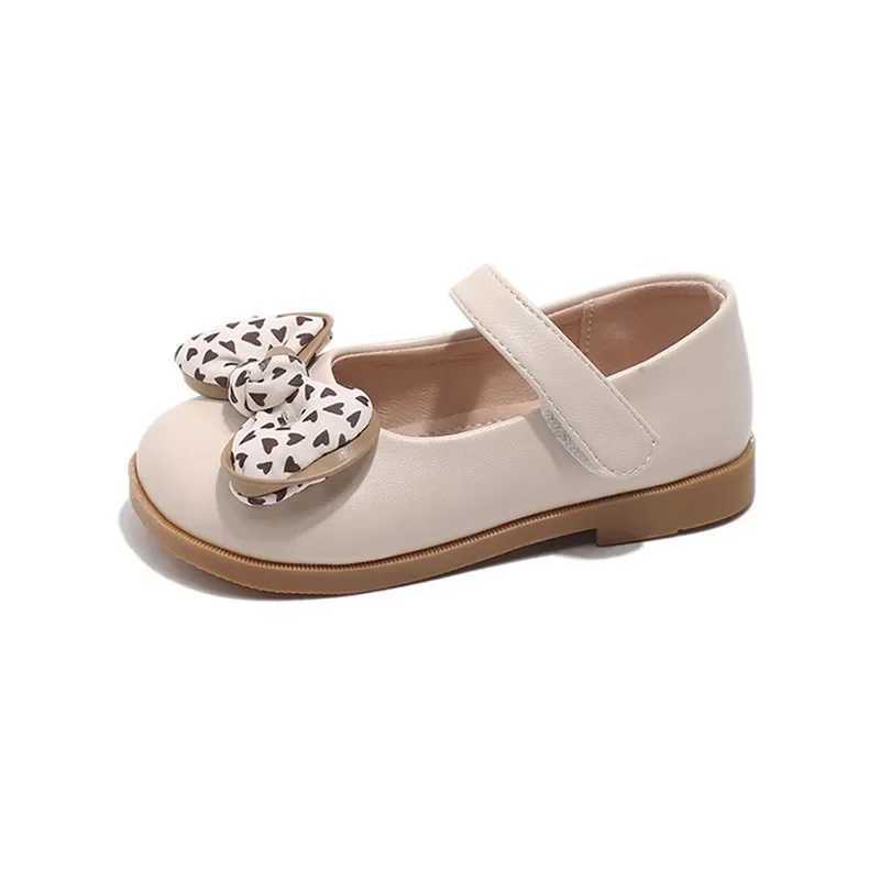 Girls dress shoes with bow tie childrens hook loop Mary Jens shoes autumn childrens girls flat princess shoes 26-36 beige M250103
