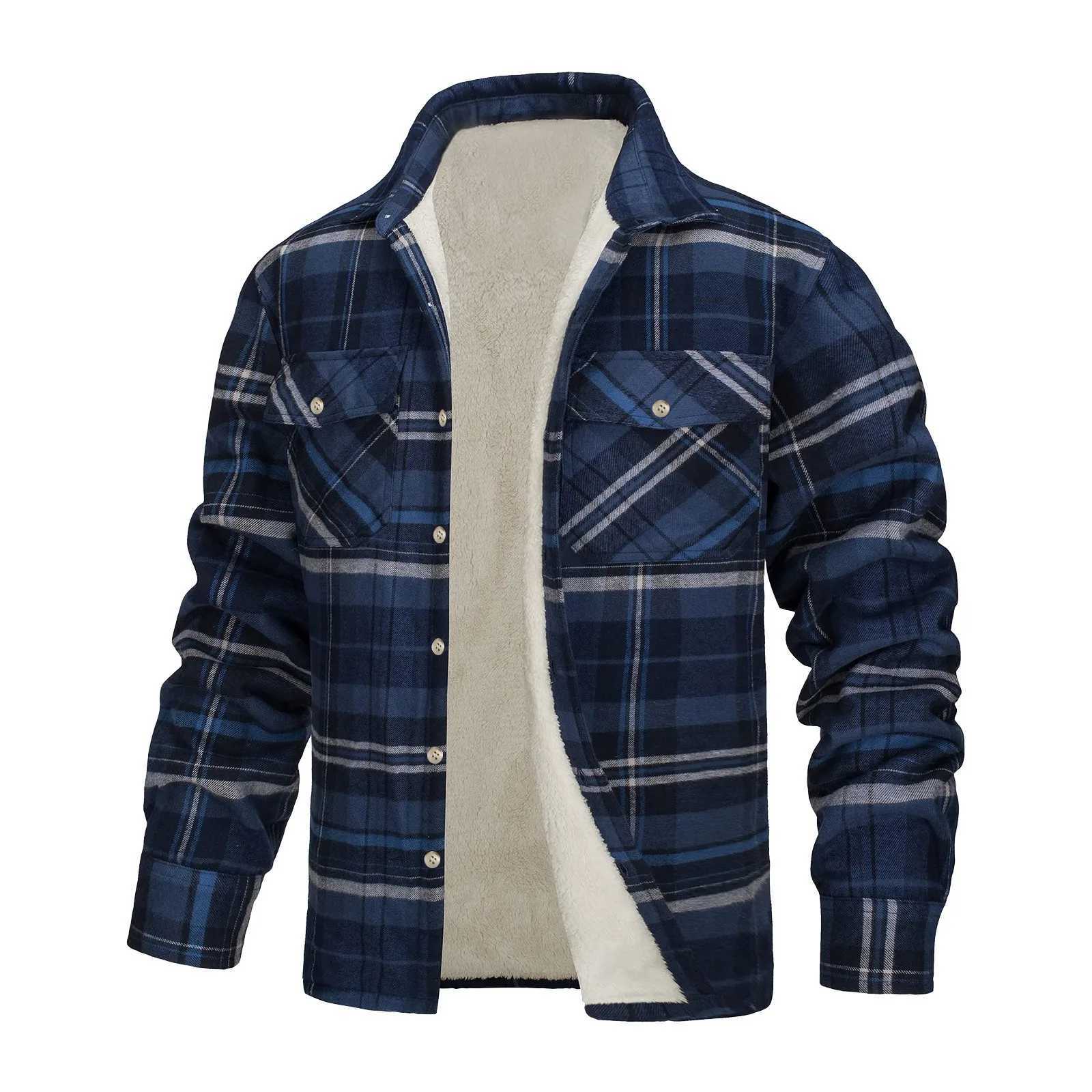 Mens autumn and winter casual grid square lapel cufflinks fastened outdoor windproof solid color simple jacket W250103