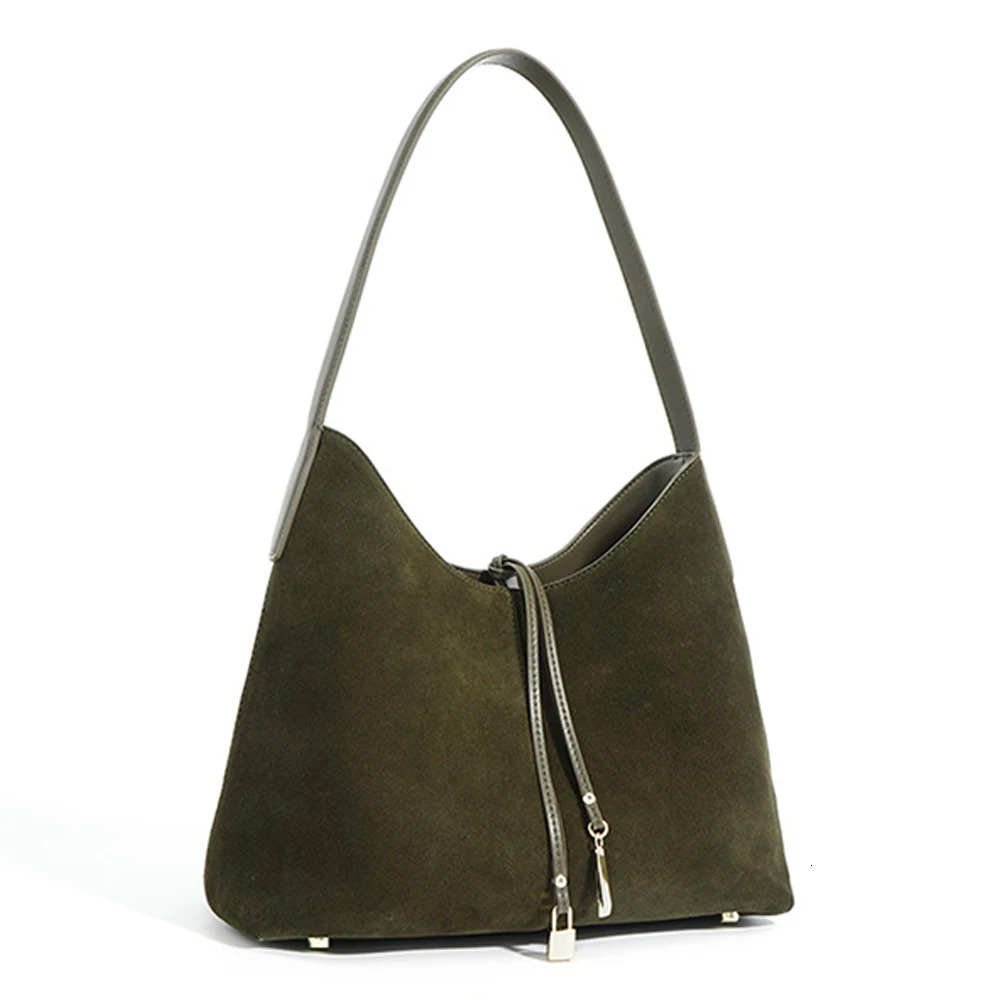 2024 New Retro Autumn Winter Suede Tote Spilt Cow Leather Armpit Shoulder Niche Design Women's Bag