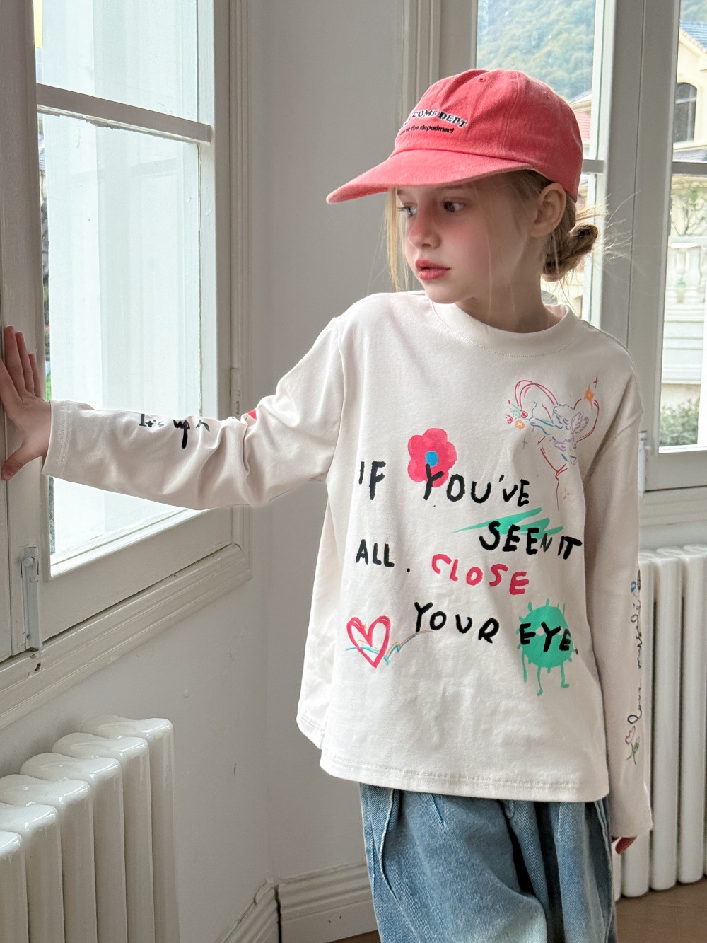 T-shirts 2025 spring girls love heart letter printed T-shirt INS girls cotton long sleeve tee children casual loose tops S2863Y25011914AD