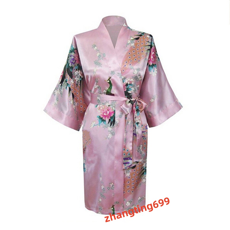 womens Solid royan silk Robe Ladies Satin Pama Lingerie Sleepwear Kimono Bath Gown pjs Nightgown 17 colors