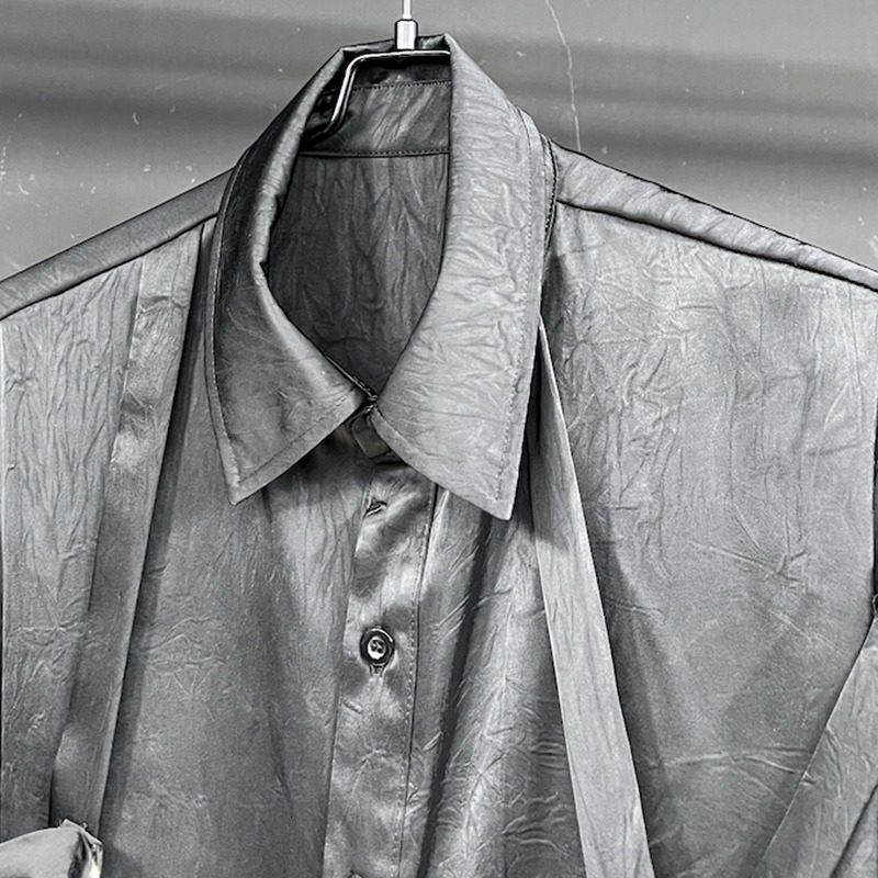 PFHQ Men's New Loose Shirts Long Sleeved Darkwear Single Breasted Ribbon Design Male Summer Lapel Advanced Outdoor Tops 21Z4467