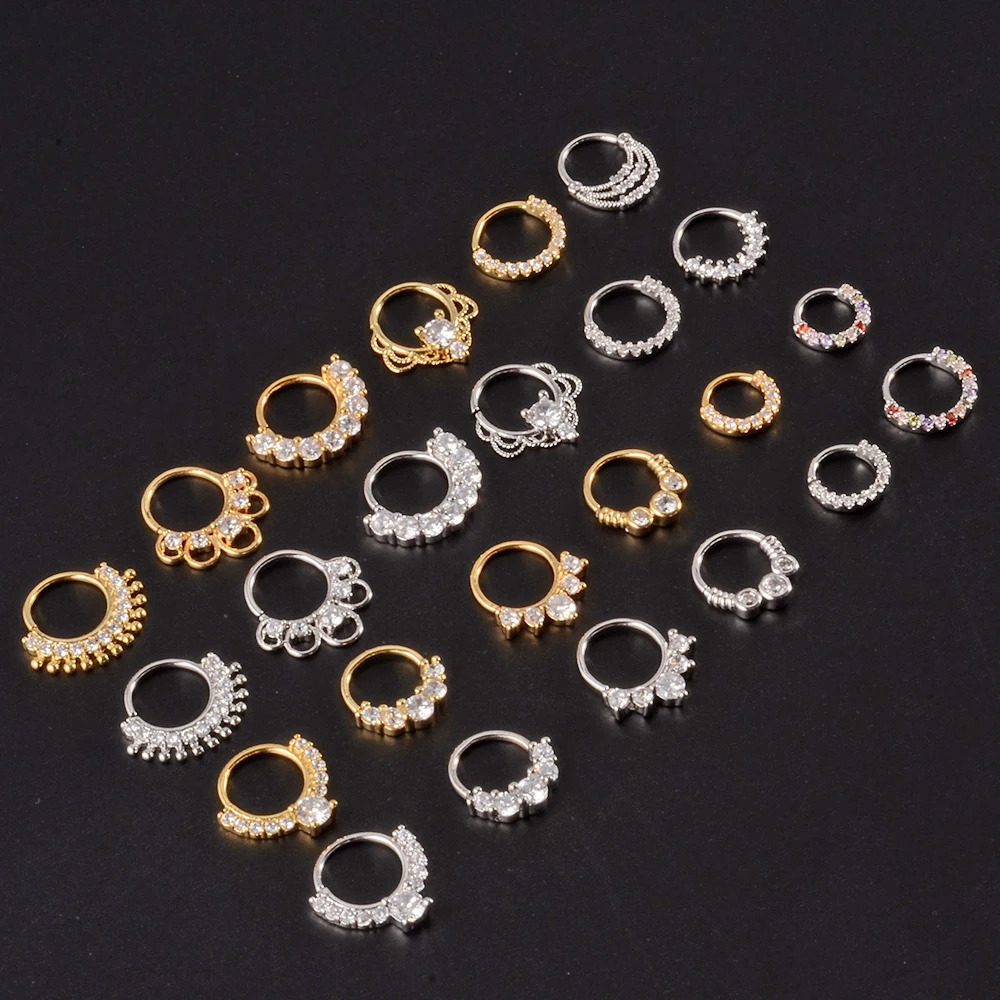 16PCS Cz Nose Hoop Nostril Bendable Ring Zircon Cartilage Tragus Daith Earrings Septum Clicker Helix Conch Rook Piercing Jewelry 250103
