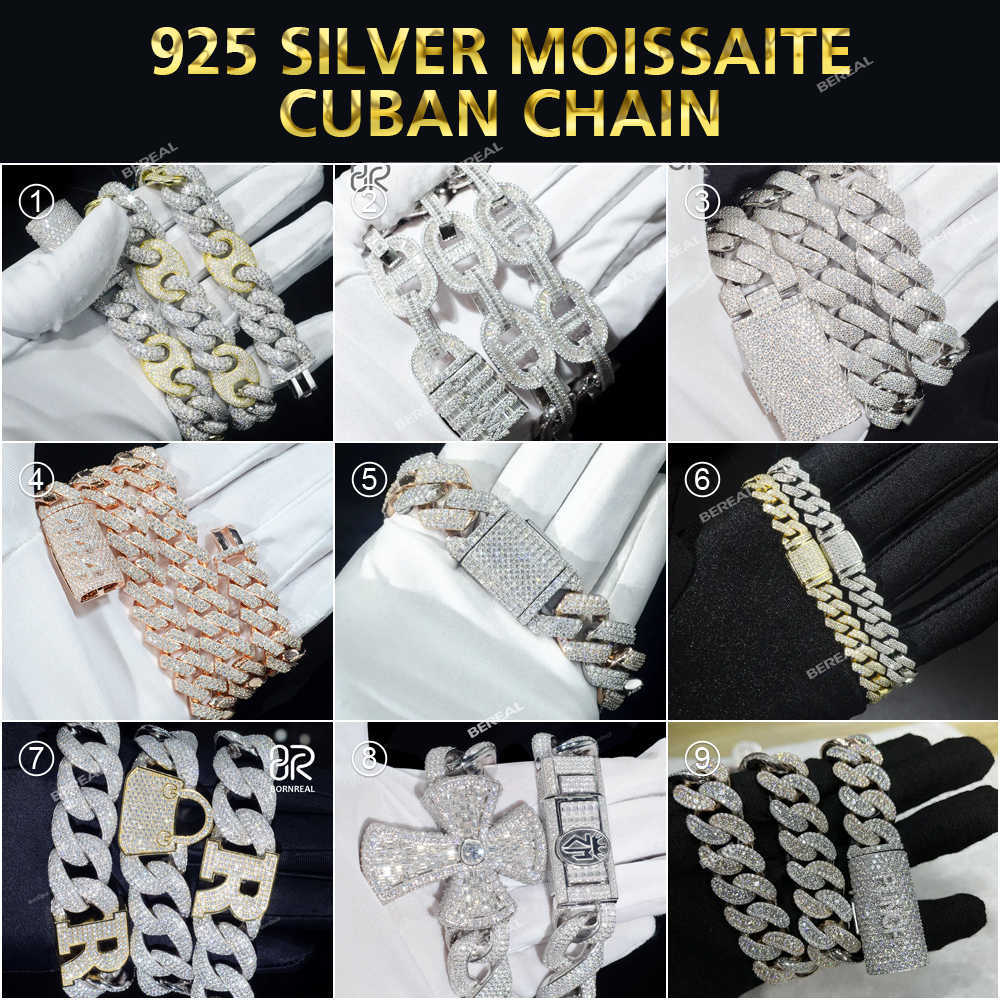 Iced Out Baguette Moissanite Cuban Link Bracelet Chain Men Custom Hip Hop Style 925 Silver VVS Diamonds Necklace Fine Jewelry