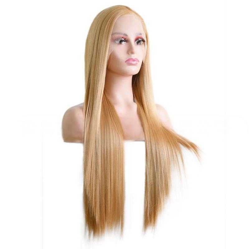 female chemical fiber front lace blonde medium long hair simulation natural full head cover W250103