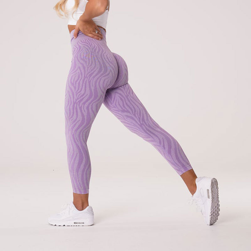 NCLAGEN Women's Leopard Stripe Seamless Yoga Leggings Fiess Pants Squat Proof Gym Workout Sports Stretchy Running Leggins